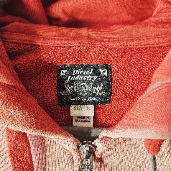 Diesel Industry Red Quarter Zip Drawstring Hoodie Sleeveless Mens Sweater M - Picture 3 of 3